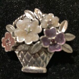 Floral Basket Silver Brooch